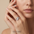 Silvme Oval Orbit Solitaire 925 sterling silver ring for women set with cubic zirconia — worn on the finger