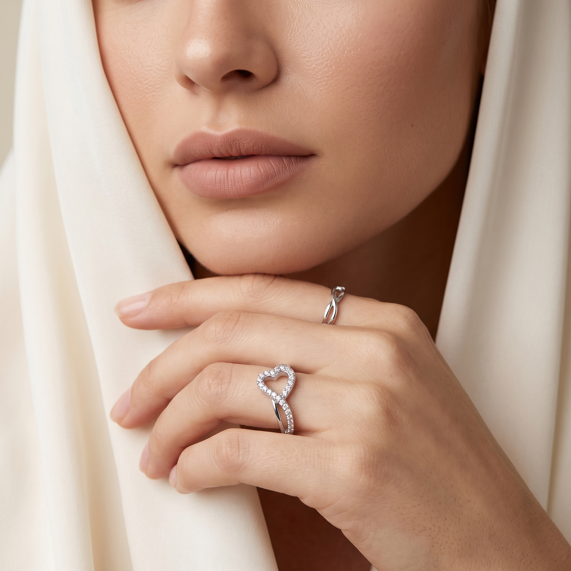 Silvme Heart Infinity 925 sterling silver ring for women set with cubic zirconia — top view