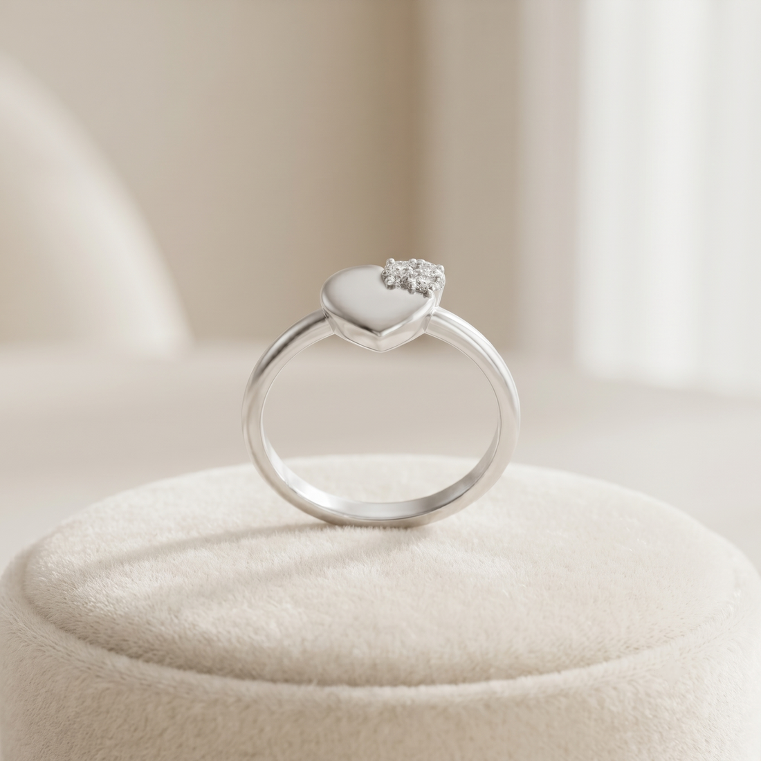Silvme Polished Heart Signet 925 sterling silver ring for women set with cubic zirconia — front view on white background
