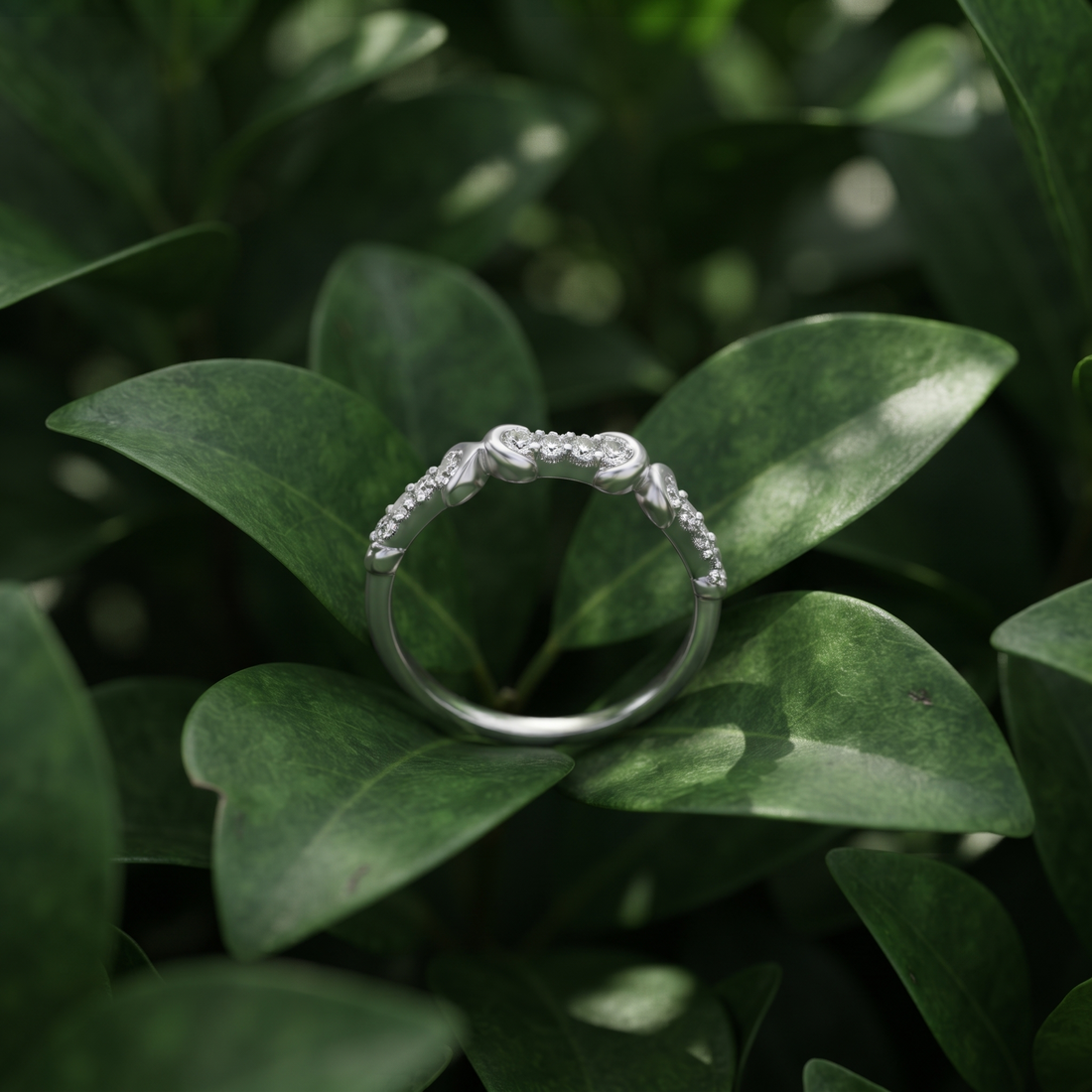 Silvme Sculptural Half-Eternity 925 sterling silver ring for women set with cubic zirconia — front view on white background
