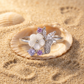 Silvme Pearlescent Leaf Bloom 925 sterling silver ring for women with a pearl-effect accent — side profile