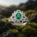 Silvme Green Floral Lace Statement 925 sterling silver ring for women set with cubic zirconia — angled view