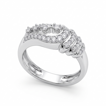 Silvme Pavé Feather Plume 925 sterling silver ring for women set with cubic zirconia — front view on white background