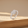 Silvme Pavé Heart Cluster 925 sterling silver ring for women set with cubic zirconia — macro close-up