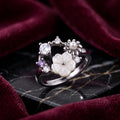 Silvme Pearlescent Garden Wreath 925 sterling silver ring for women with a pearl-effect accent — angled view