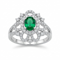 Silvme Green Floral Lace Statement 925 sterling silver ring for women — front view on white background