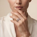Silvme Blue Architectural Cage 925 sterling silver ring for women set with cubic zirconia — studio detail shot