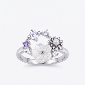 Silvme Pearlescent Garden Wreath 925 sterling silver ring for women — front view on white background