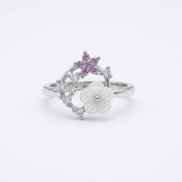 Silvme Butterfly Garden Wreath 925 sterling silver ring for women with a pearl-effect accent — front view on white background