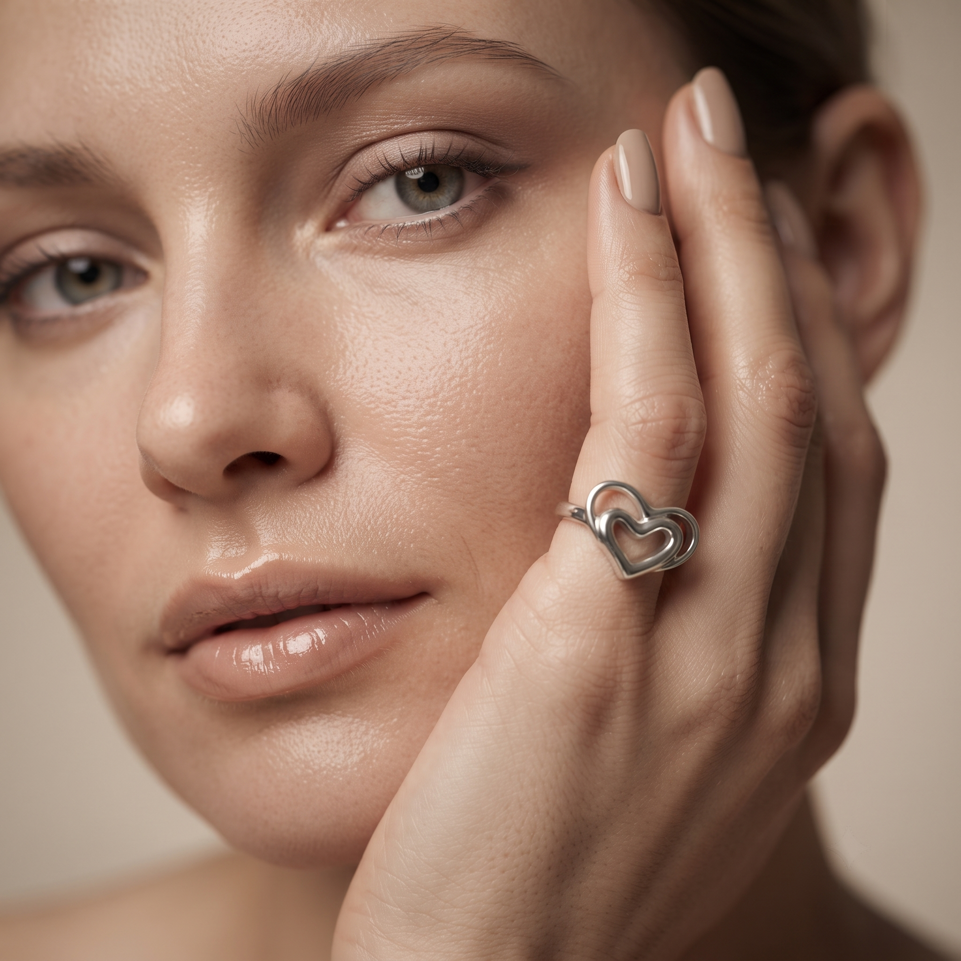 Silvme Interlocking Triple Heart 925 sterling silver ring for women — worn on the finger