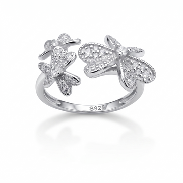 Silvme Butterfly Garden Open 925 sterling silver ring for women set with cubic zirconia — front view on white background