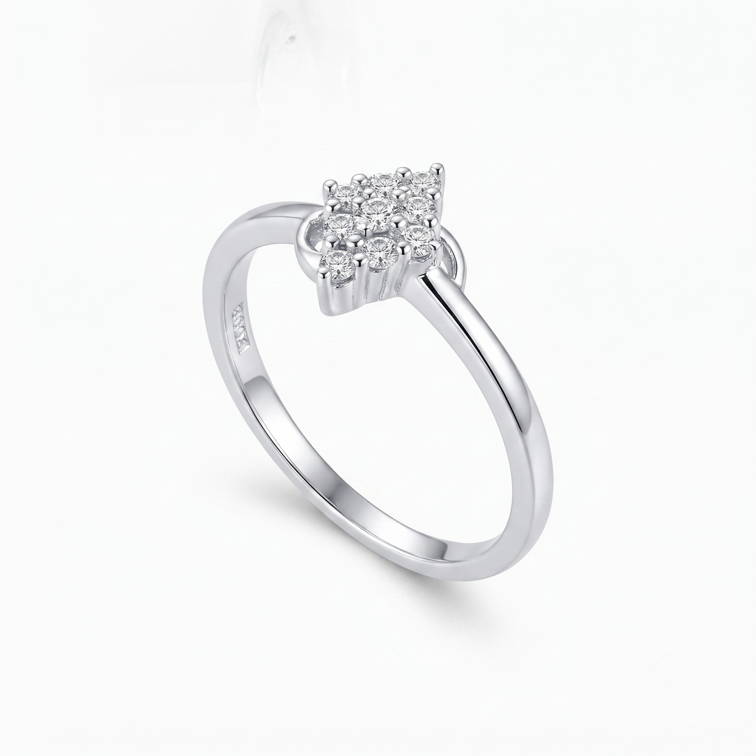 Silvme Navette Leaf Cluster 925 sterling silver ring for women set with cubic zirconia — front view on white background