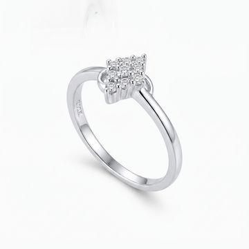 Silvme Navette Leaf Cluster 925 sterling silver ring for women set with cubic zirconia — front view on white background