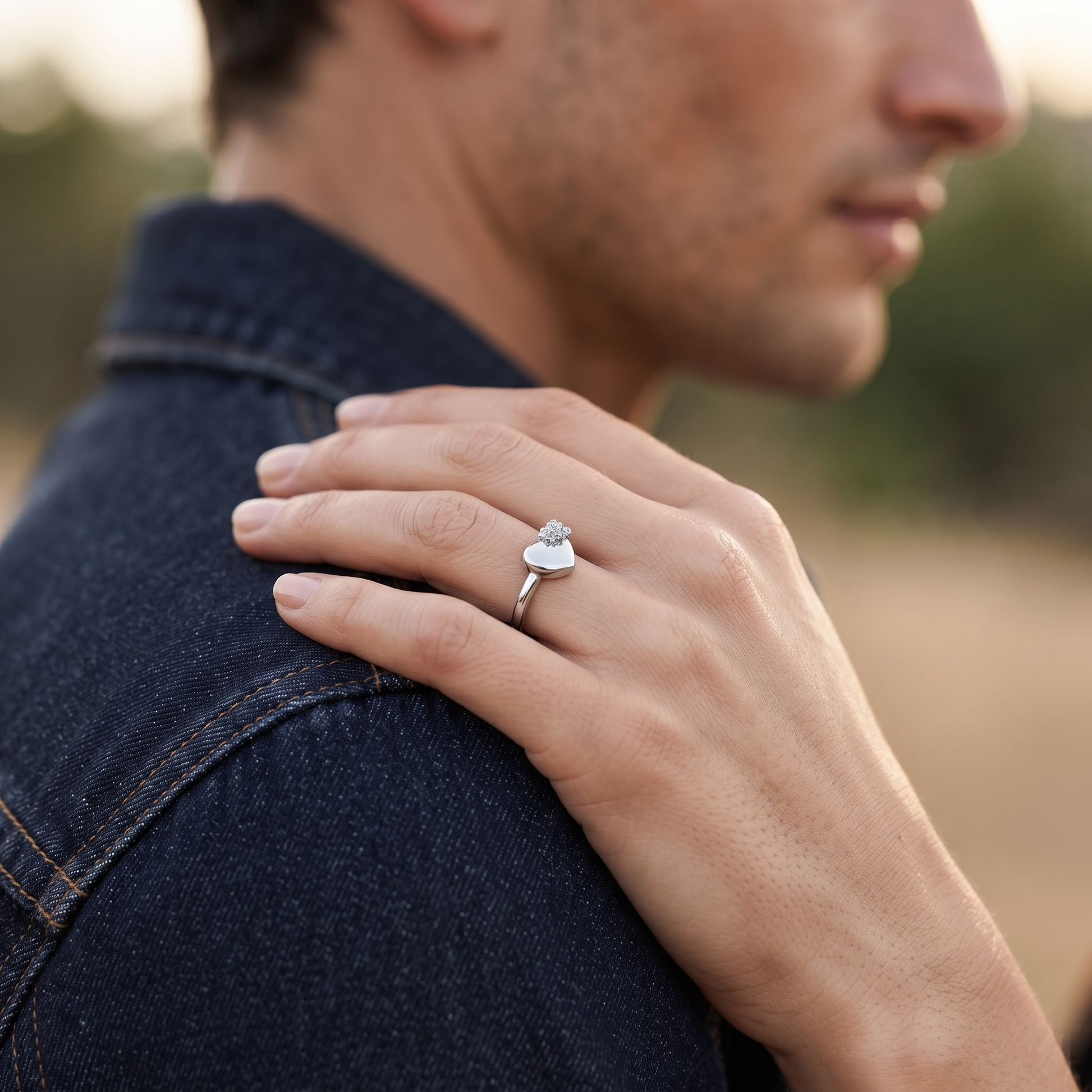 Silvme Polished Heart Signet 925 sterling silver ring for women set with cubic zirconia — side profile