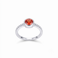 Silvme Orange-Red Bezel Solitaire 925 sterling silver ring for women set with cubic zirconia — front view on white background