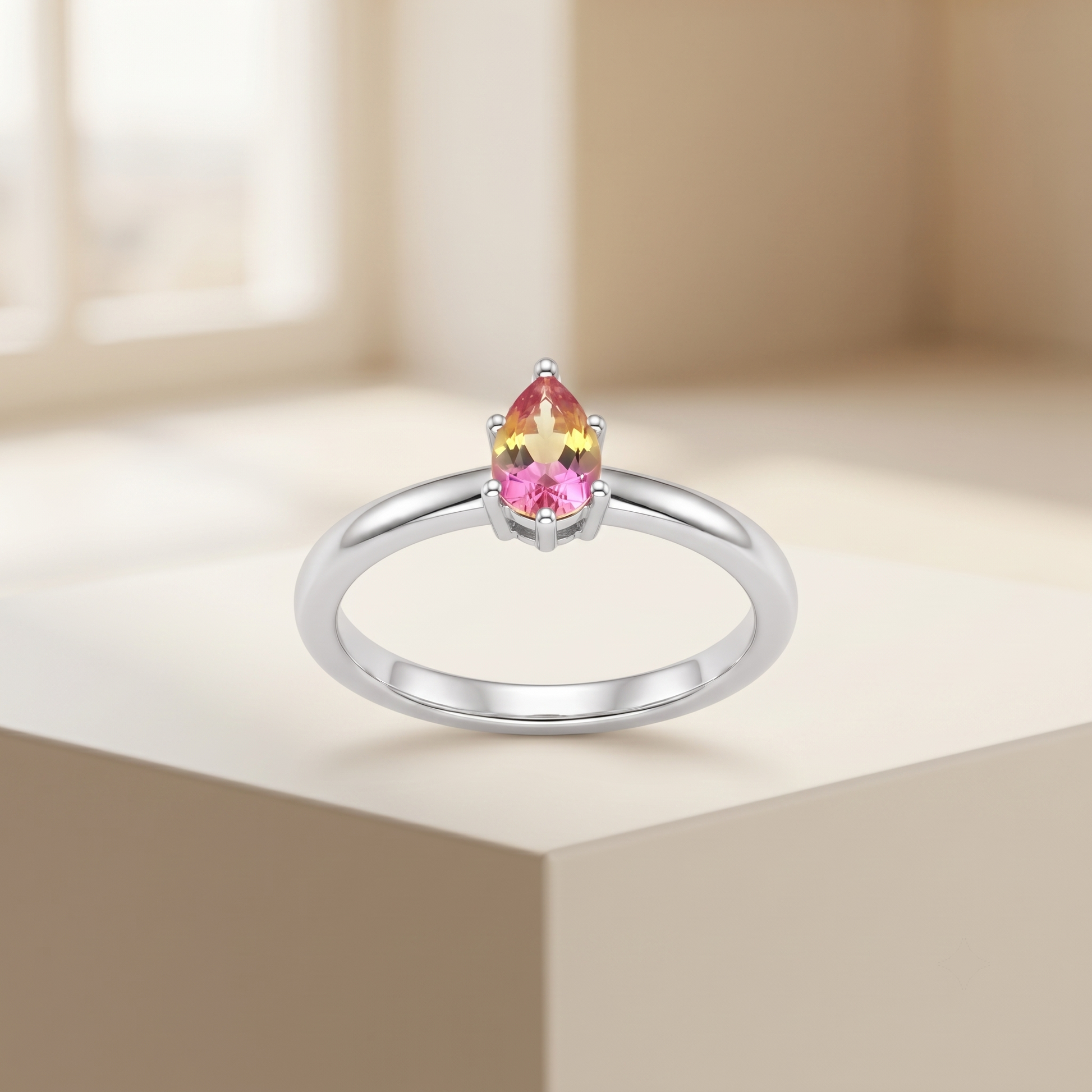 Silvme Gradient Pear Solitaire 925 sterling silver ring for women set with cubic zirconia — close-up detail