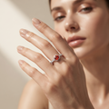 Silvme Orange-Red Bezel Solitaire 925 sterling silver ring for women set with cubic zirconia — worn on the finger