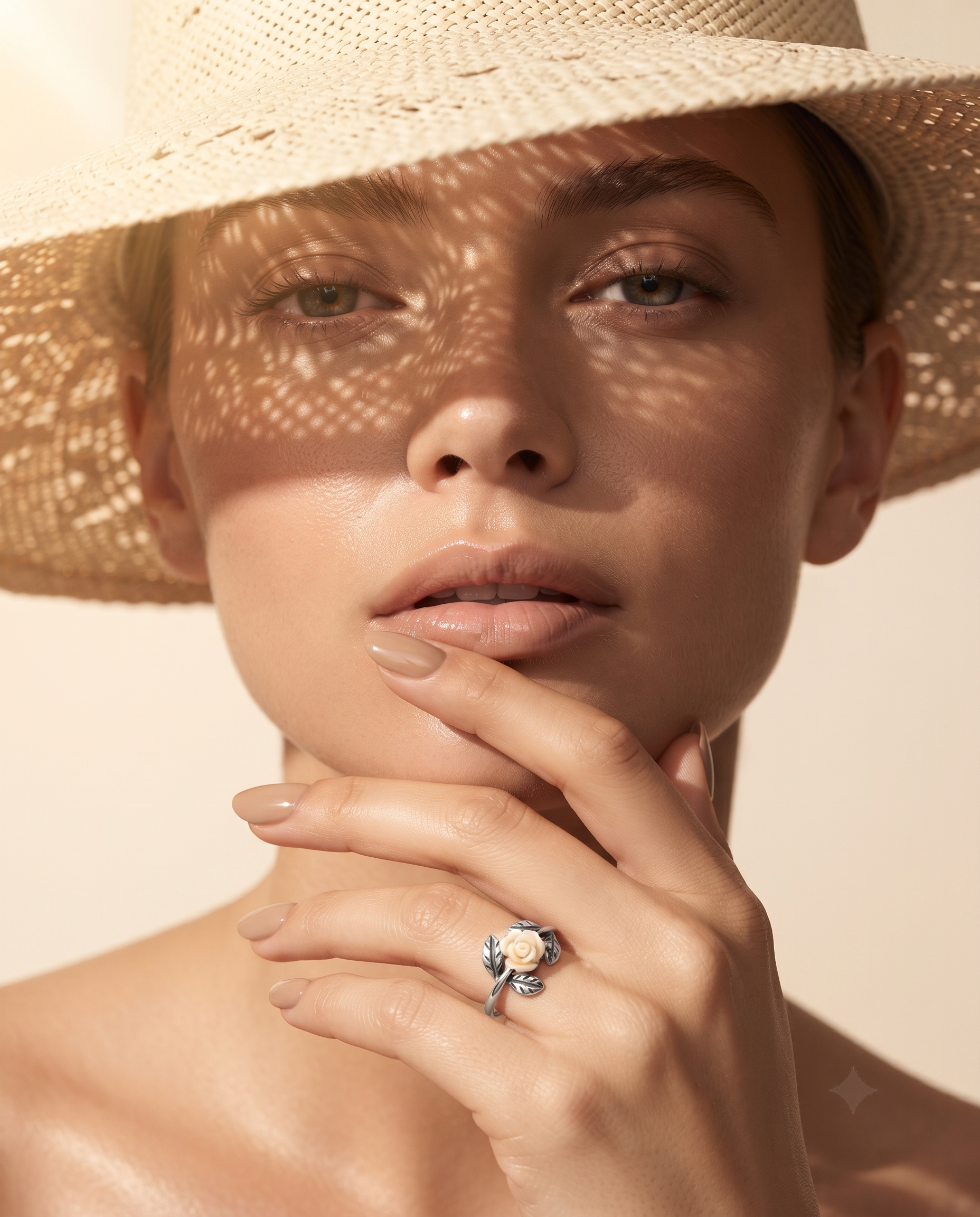 Silvme Carved Rose Botanical 925 sterling silver ring for women — worn on the finger
