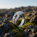 Silvme Pavé Feather Plume 925 sterling silver ring for women set with cubic zirconia — close-up detail
