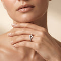Silvme Pearlescent Three-Leaf 925 sterling silver ring for women with a pearl-effect accent — top view