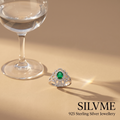 Silvme Green Floral Lace Statement 925 sterling silver ring for women set with cubic zirconia — macro close-up