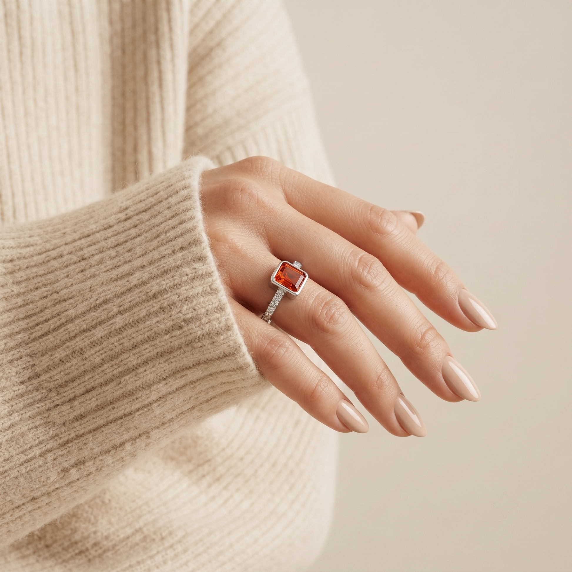 Silvme Emerald-Cut Orange 925 sterling silver ring for women set with cubic zirconia — top view