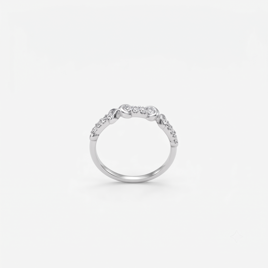 Silvme Sculptural Half-Eternity 925 sterling silver ring for women set with cubic zirconia — front view on white background