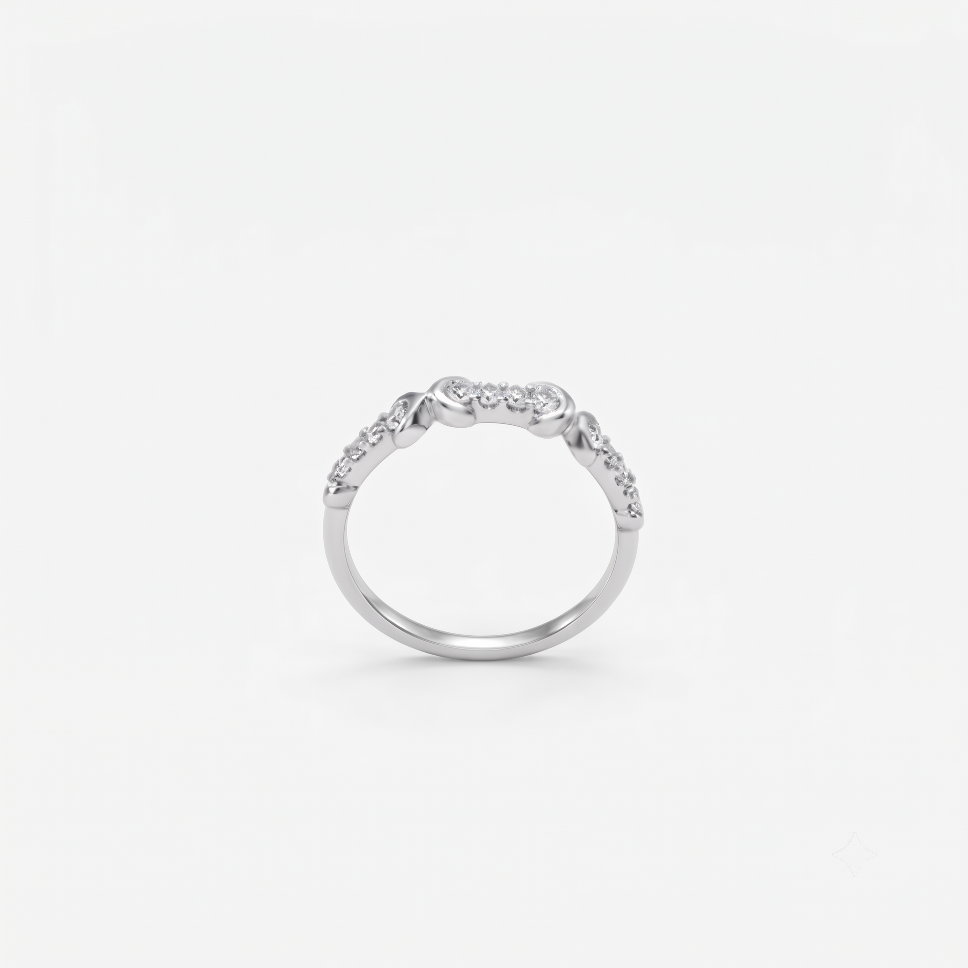 Silvme Sculptural Half-Eternity 925 sterling silver ring for women set with cubic zirconia — front view on white background
