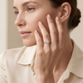 Silvme Navette Leaf Cluster 925 sterling silver ring for women set with cubic zirconia — side profile