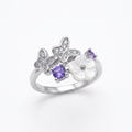 Silvme Butterfly Bloom Cluster 925 sterling silver ring for women with a pearl-effect accent — front view on white background