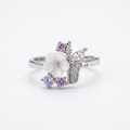 Silvme Pearlescent Leaf Bloom 925 sterling silver ring for women with a pearl-effect accent — front view on white background