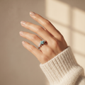 Silvme Turquoise-Colour Floral Cluster 925 sterling silver ring for women set with cubic zirconia — studio detail shot