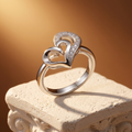 Silvme Intertwined Double Heart 925 sterling silver ring for women set with cubic zirconia — macro close-up