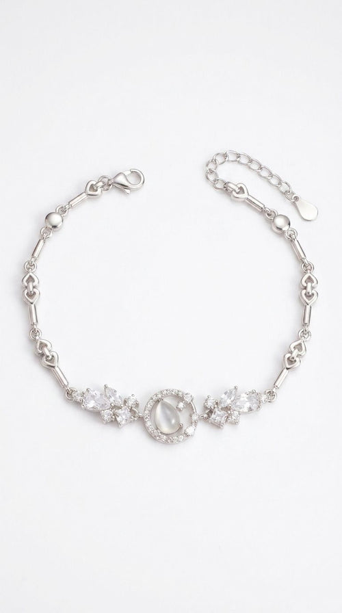 Silvme 925 Sterling Silver Floral Cubic Zirconia Bracelet for Women & Girls | Adjustable CZ Bracelet - Front View