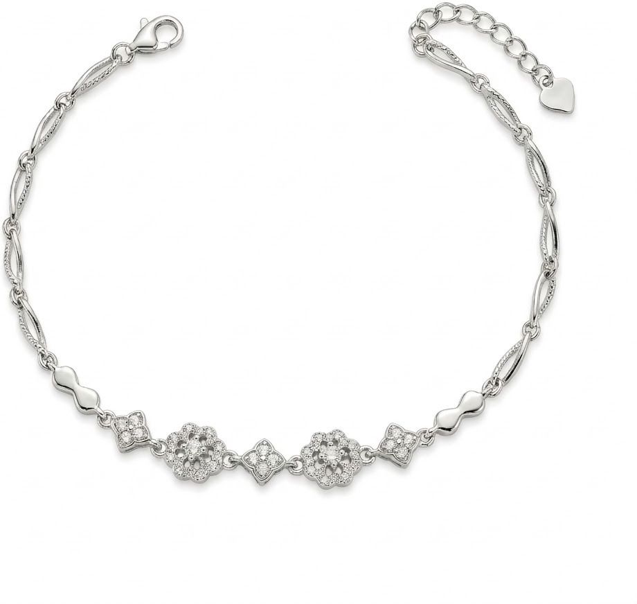 Silvme 925 Sterling Silver Floral Design Bracelet for Women | Elegant Minimalist Silver Bracelet - Front View