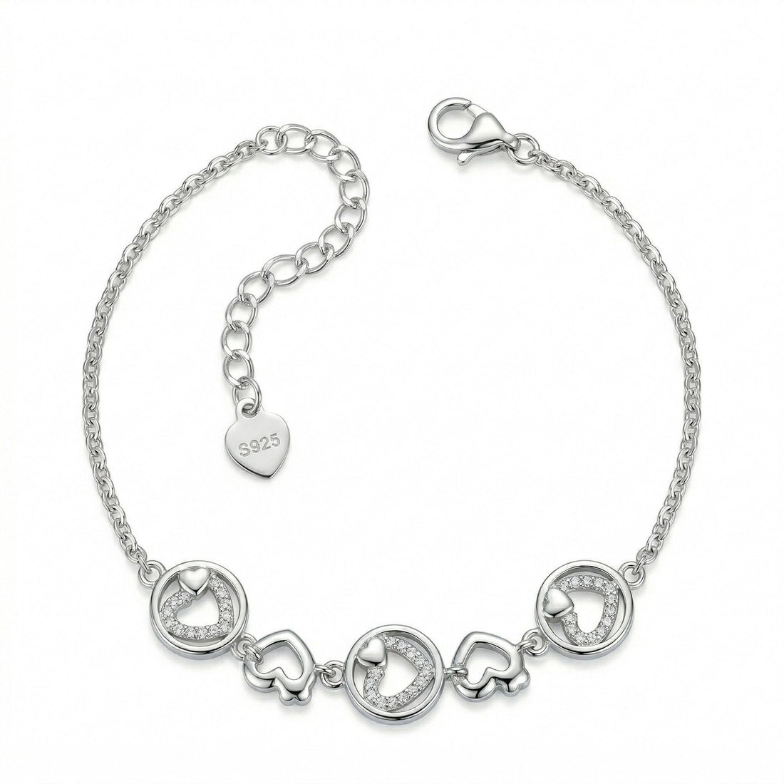 Silvme Heart & Charm Bracelet Set in 925 sterling silver, jewellery for women, refined silver accessory