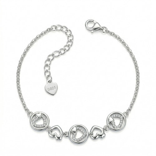 Silvme 925 Sterling Silver Heart & Charm Bracelet Set for Women | Adjustable Dainty Designer Bracelet - Front View