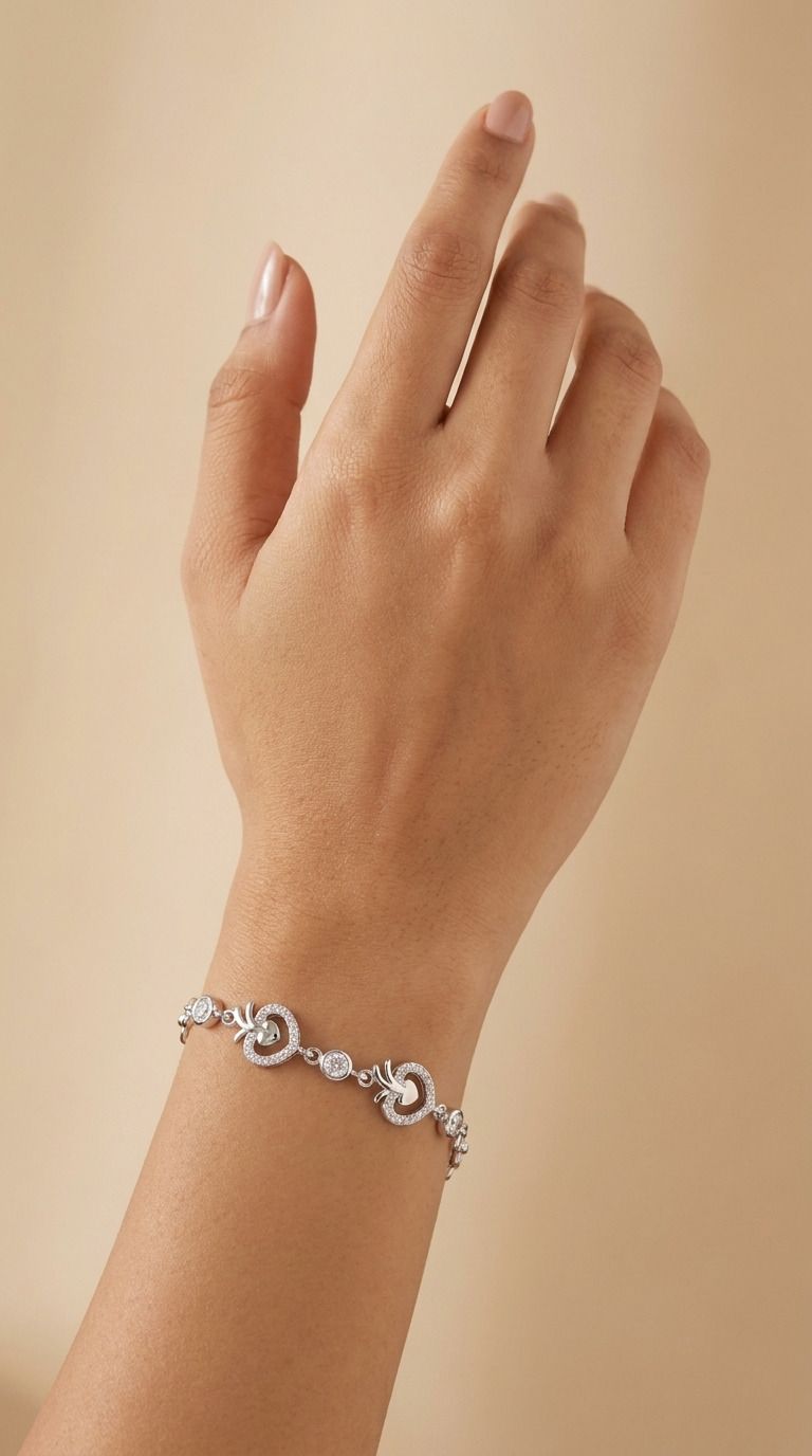 Silvme 925 Sterling Silver Circle Link CZ Bracelet for Women | Elegant Studded Charm Adjustable Bracelet - Close-up Detail