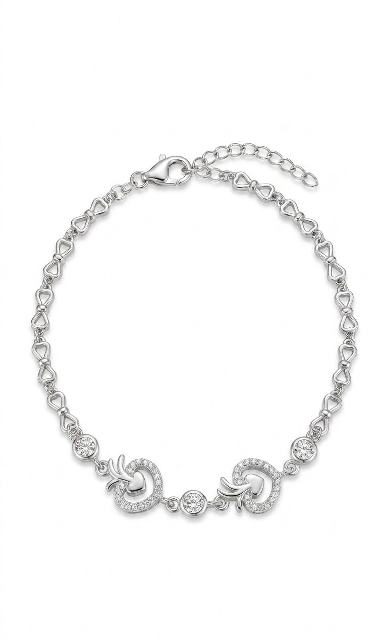 Silvme 925 Sterling Silver Circle Link CZ Bracelet for Women | Elegant Studded Charm Adjustable Bracelet - Front View