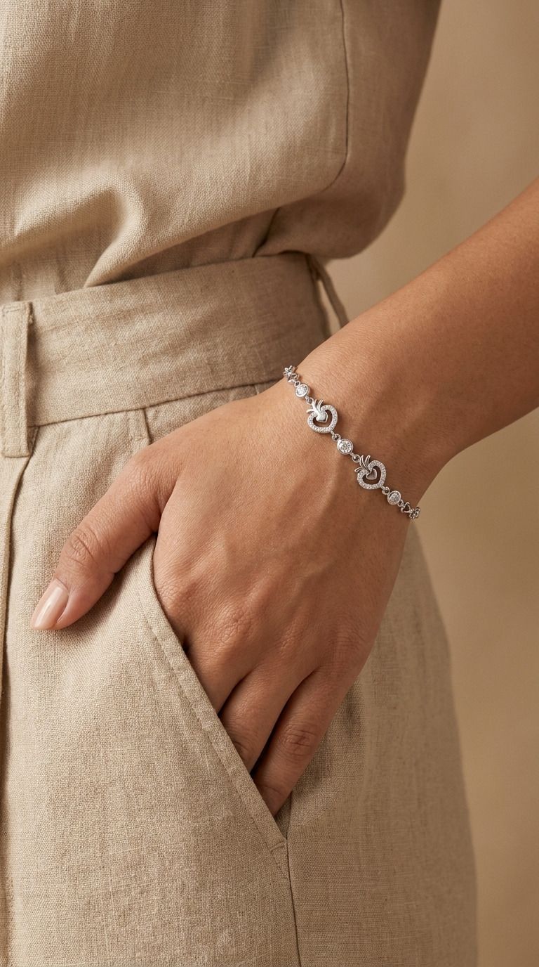Silvme 925 Sterling Silver Circle Link CZ Bracelet for Women | Elegant Studded Charm Adjustable Bracelet - Clasp View