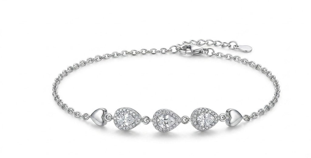 Silvme 925 Sterling Silver Heart Charm CZ Bracelet for Women & Girls | Elegant Adjustable Bracelet - Front View