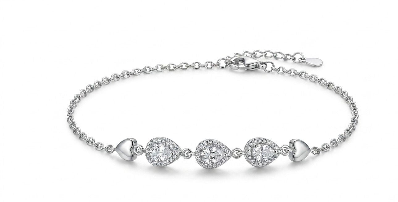 Silvme 925 Sterling Silver Heart Charm CZ Bracelet for Women & Girls | Elegant Adjustable Bracelet - Front View