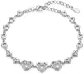 Silvme 925 Sterling Silver Heart Link Bracelet for Women | Valentine CZ Charm Bracelet - Front View