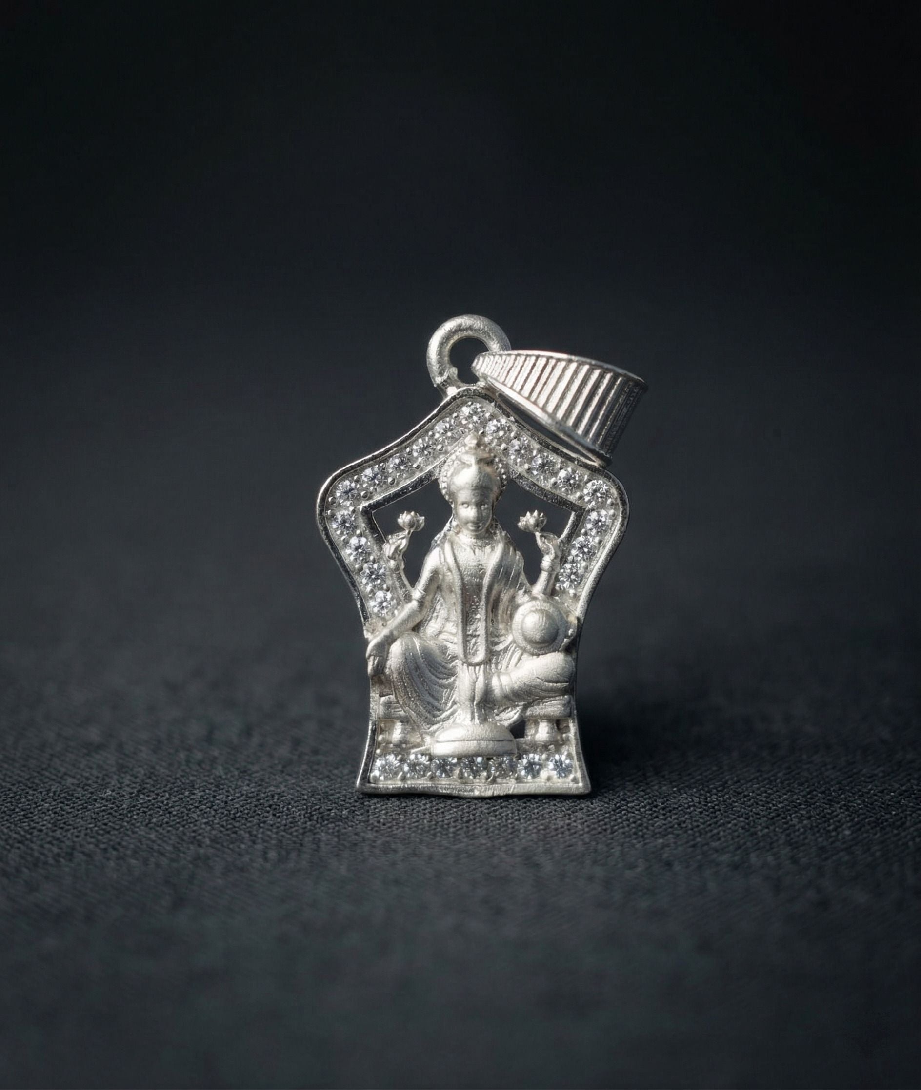 Devi Lakshmi design detail on the Silvme Devi Lakshmi Pendant, crafted in polished 925 silver