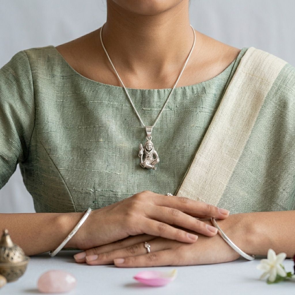 Silvme Divine Deity Pendant showcasing its divine deity design in 925 sterling silver, premium silver jewellery