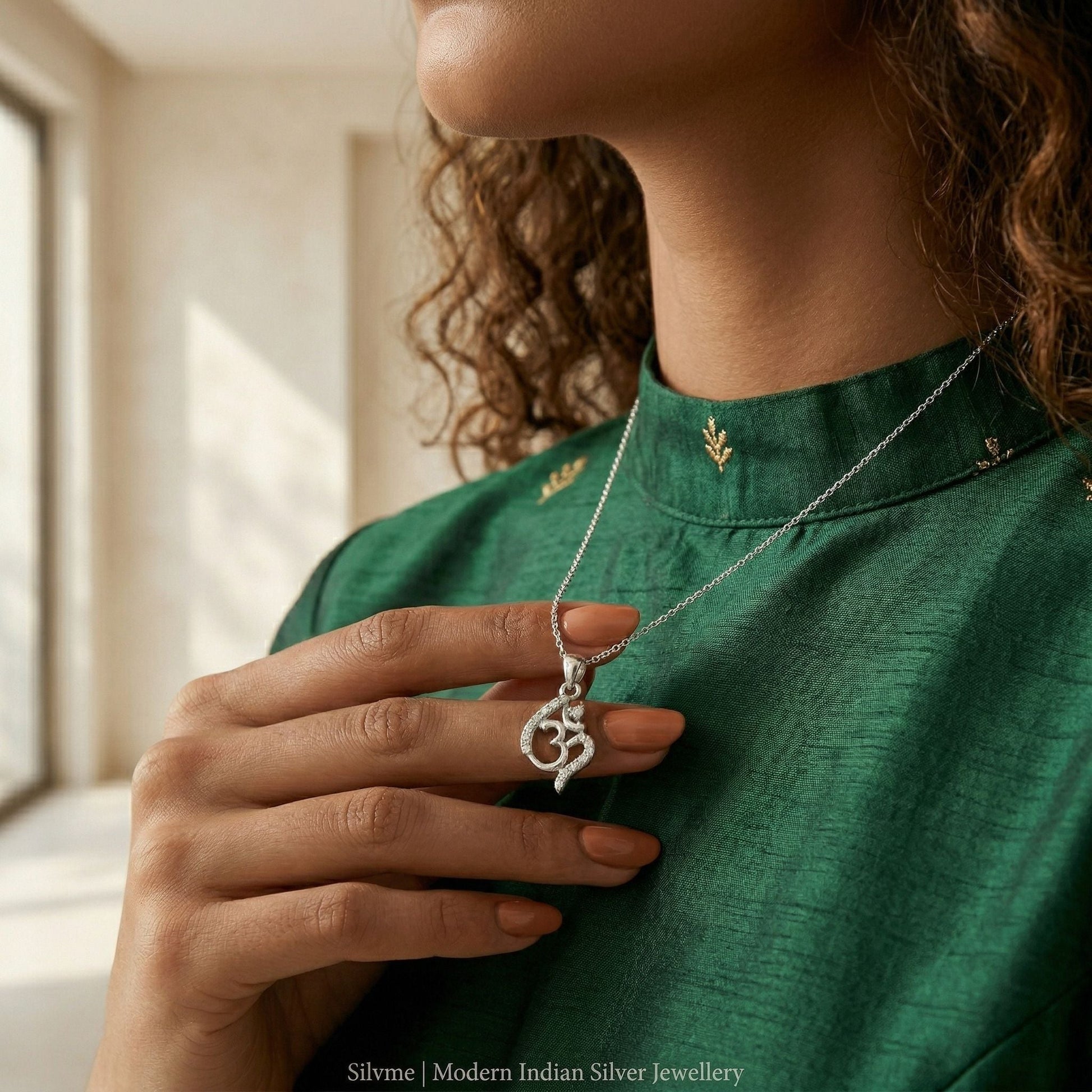 Silvme OM Pendant showcasing its om pendant design in 925 silver, timeless everyday elegance