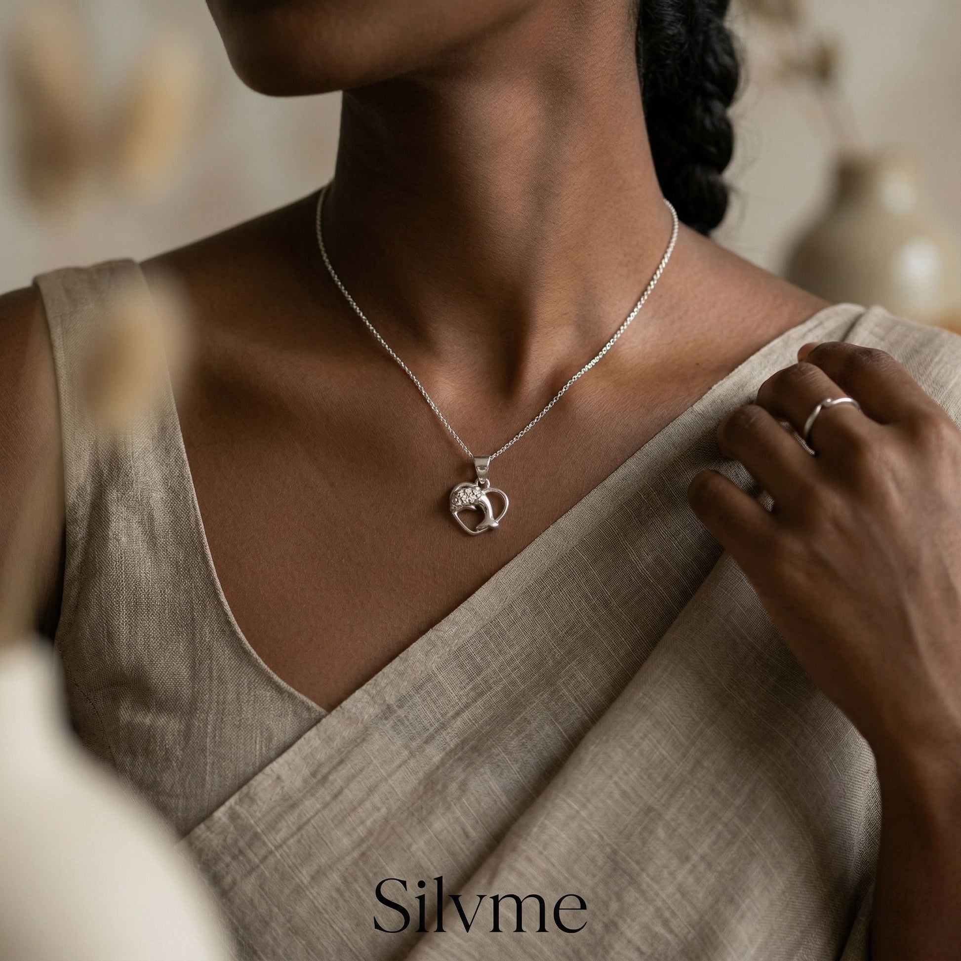 925 silver Dolphin Heart Pendant by Silvme, made for everyday styling, premium silver jewellery