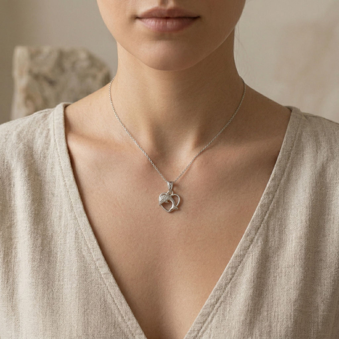Silvme Dolphin Heart Pendant in 925 sterling silver, jewellery for women, minimal modern styling