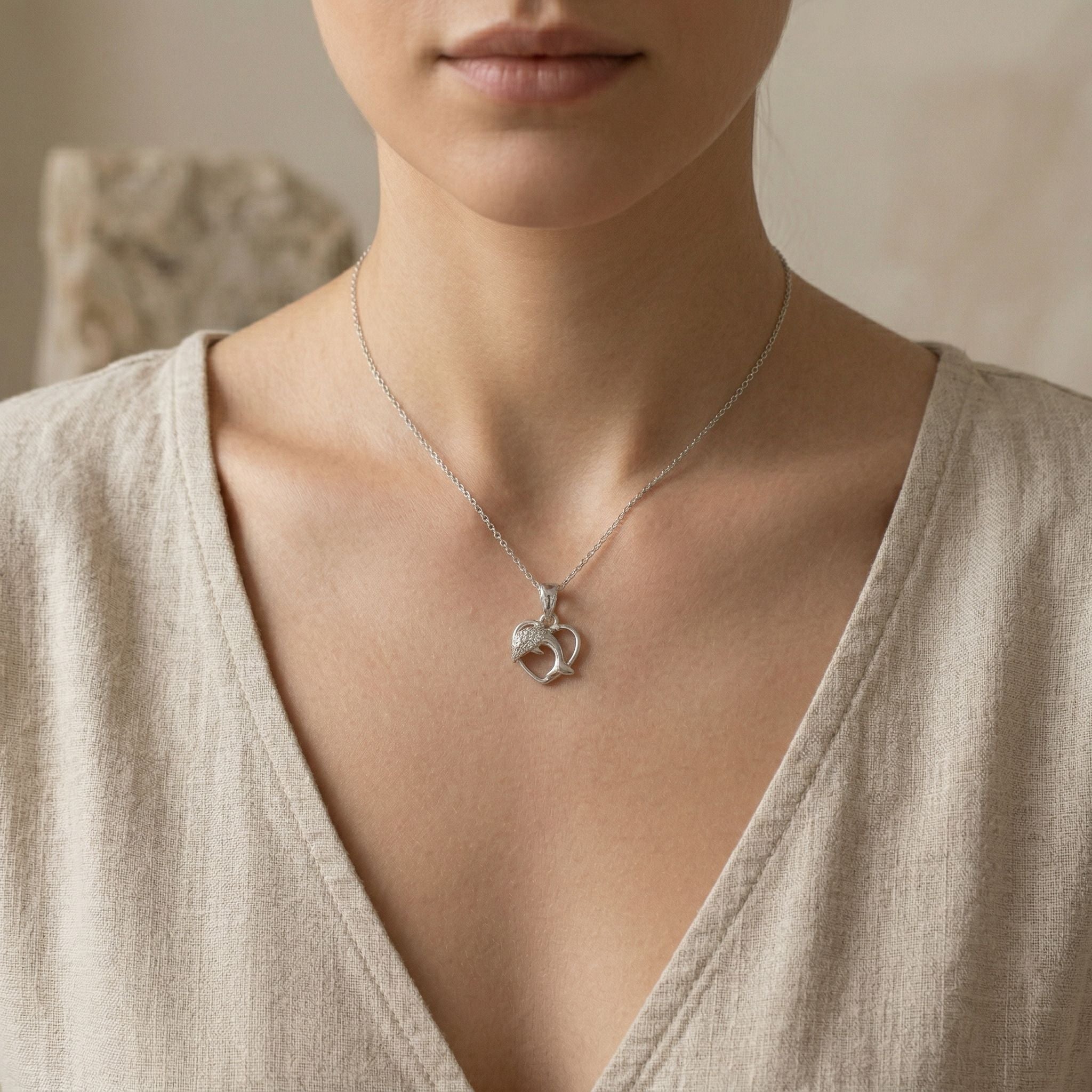 Silvme Dolphin Heart 925 Silver Pendant — View 2