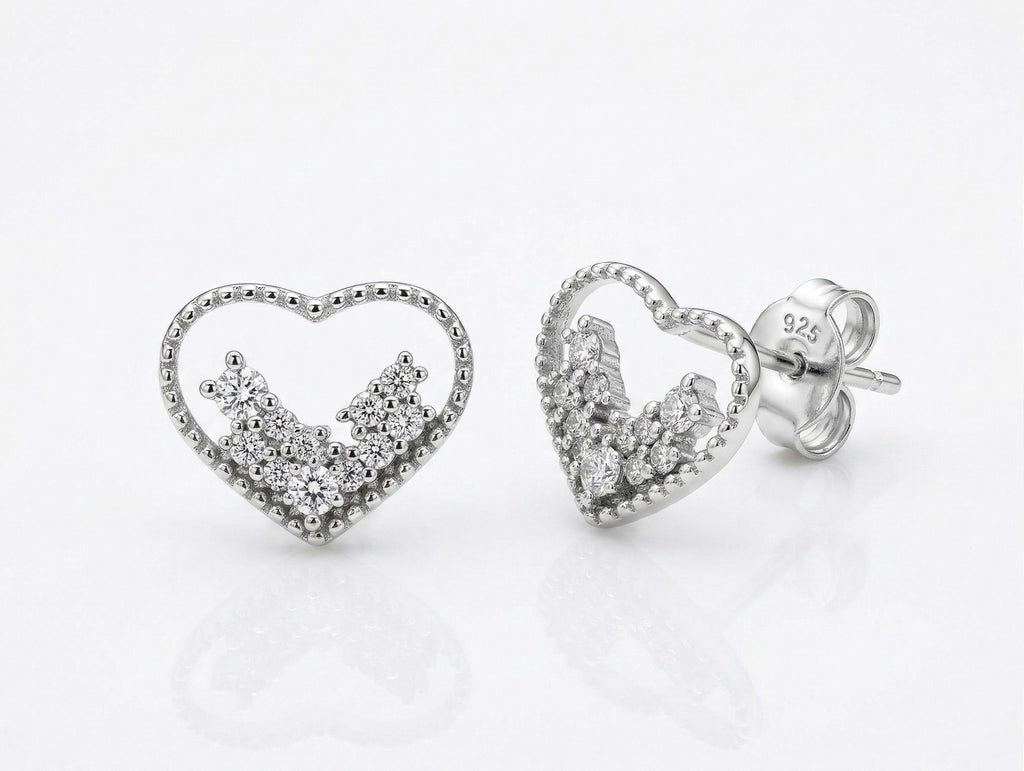 Silvme Pure 925 Silver Open-Heart CZ Stud Earrings - Pavé & Prong Set for Women | Silvme 925 Sterling Silver